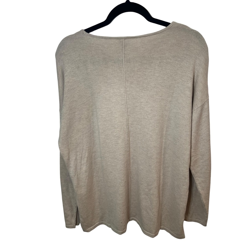 Chico's Relaxed Cotton Blend Sweater Tan Oversized Minimalist Knit Top L 12/14 - Picture 3 of 9